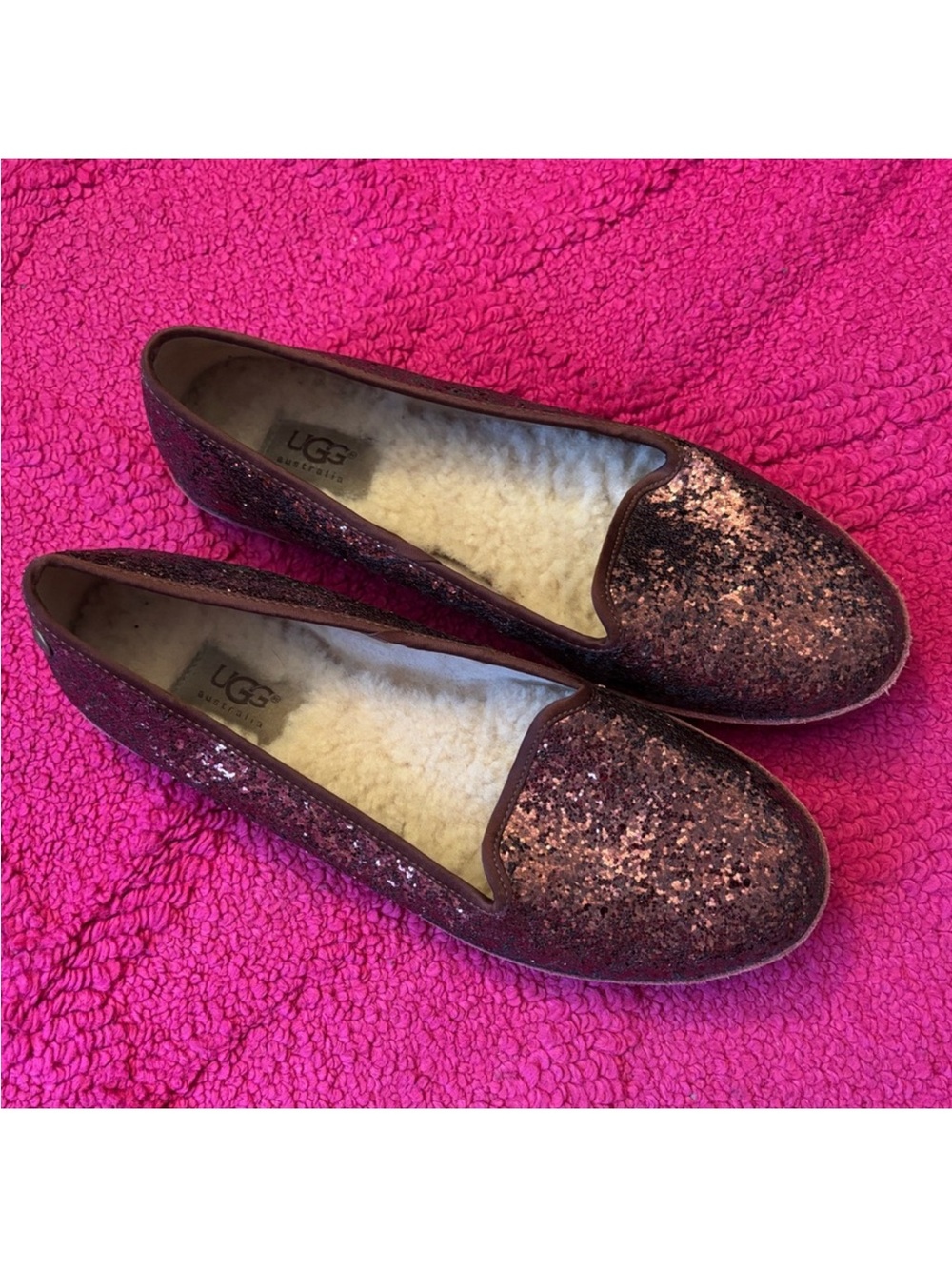UGG Women's Brown Glitter Slip-On Flats